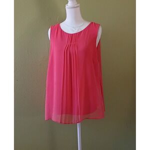 Ethereal Coral Parisian Chic Blouse Womens XL  Pleated Front‎ Keyhole Back